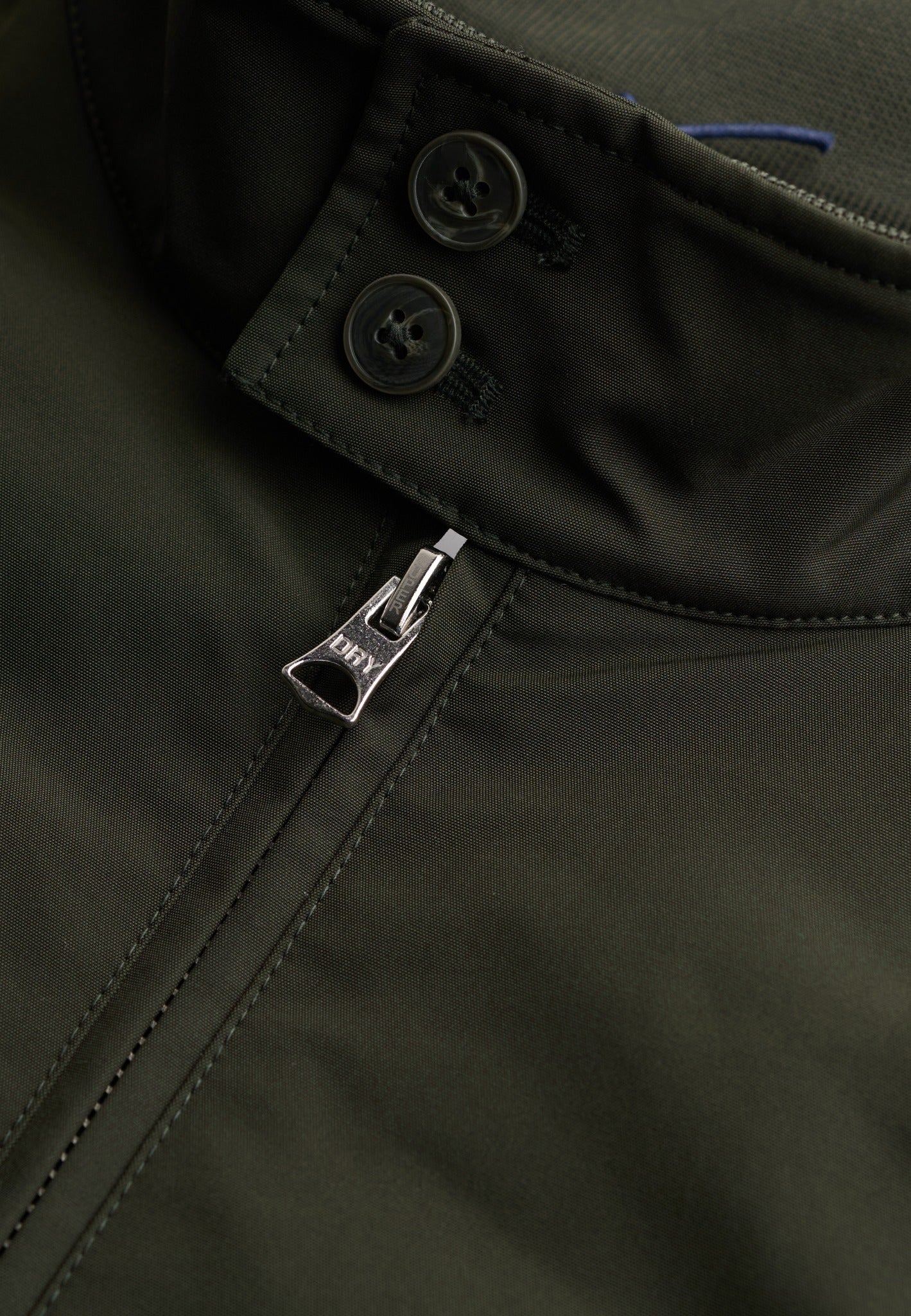 Superdry Campus Padded Harrington Jacket in Surplus Goods Olive Green collar and zip detail