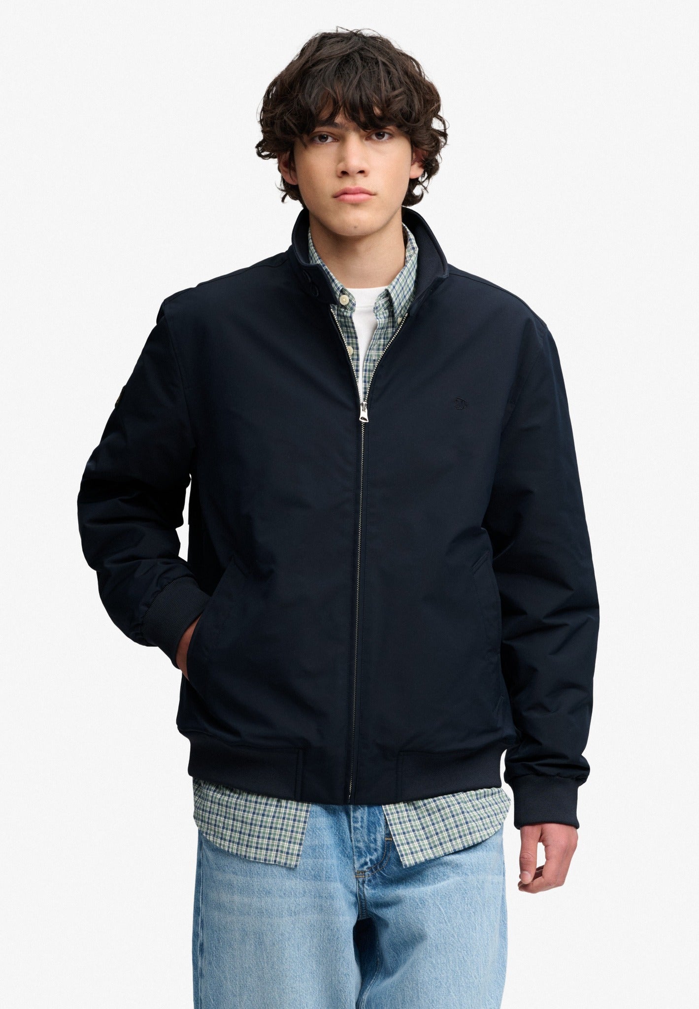 Superdry Campus Padded Harrington Jacket in Eclipse Navy half model view