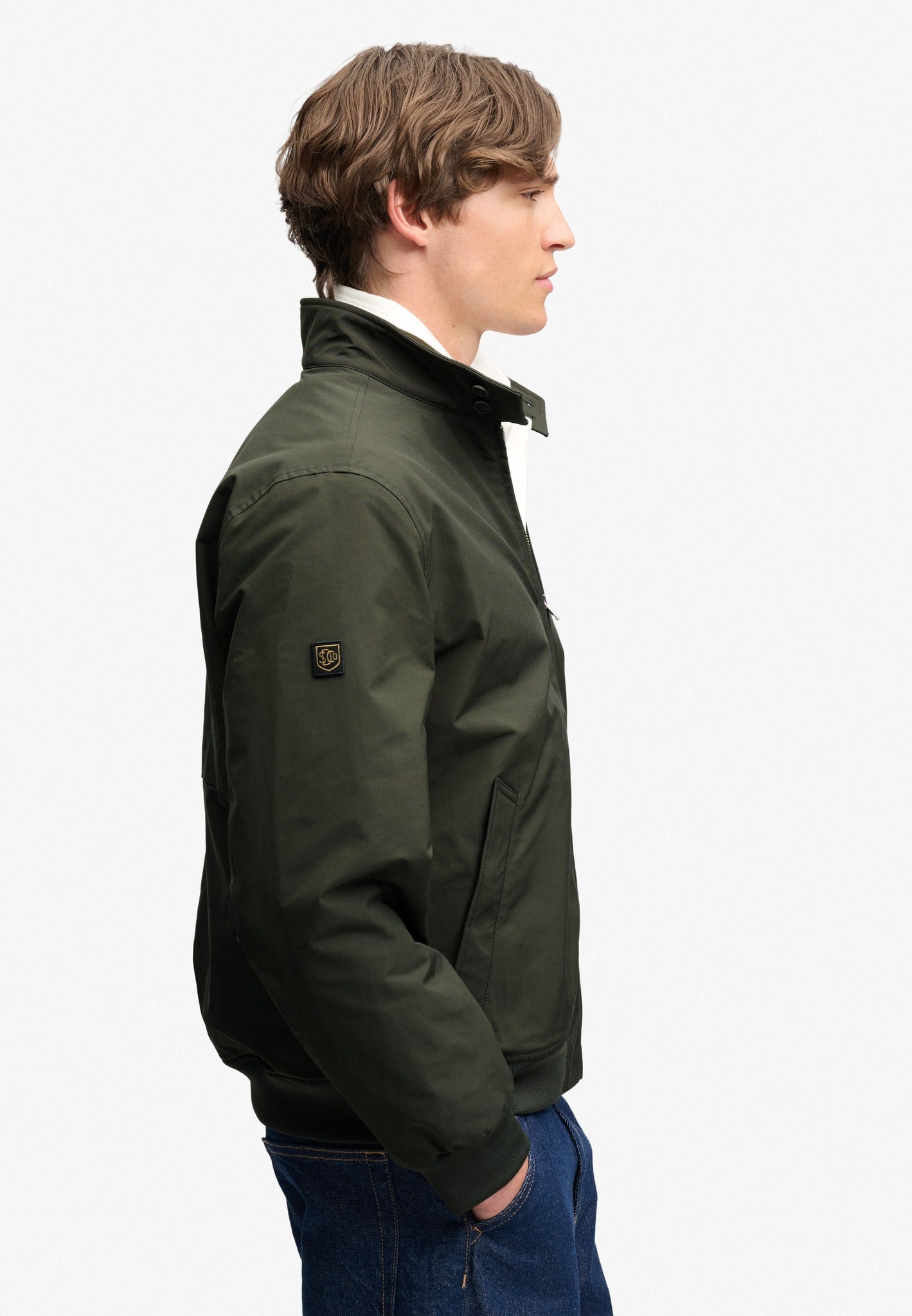 Superdry Campus Padded Harrington Jacket in Surplus Goods Olive Green side model view
