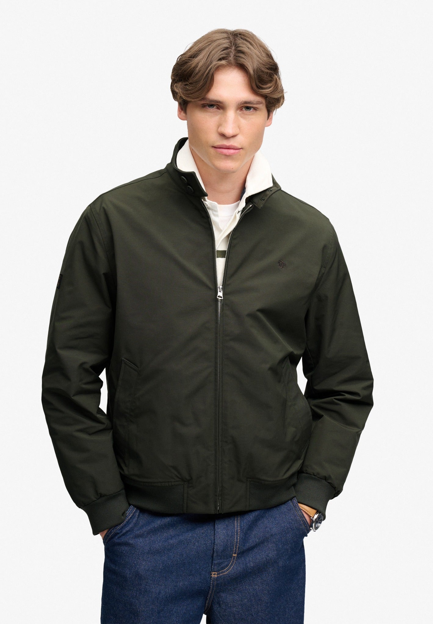 Superdry Campus Padded Harrington Jacket in Surplus Goods Olive Green half model view