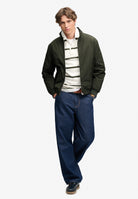 Superdry Campus Padded Harrington Jacket in Surplus Goods Olive Green full length model view