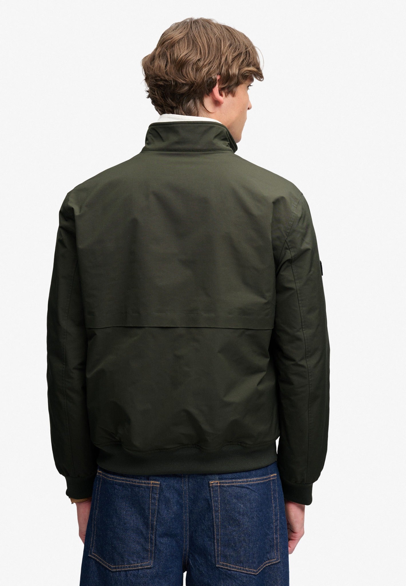 Superdry Campus Padded Harrington Jacket in Surplus Goods Olive Green back model view