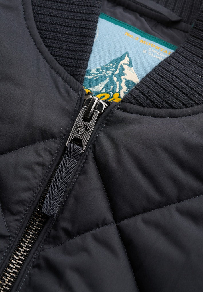 Superdry Diamond Quilt Jacket in Vulcan Navy zip and collar detail