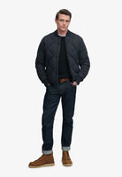 Superdry Diamond Quilt Jacket in Vulcan Navy full length model view