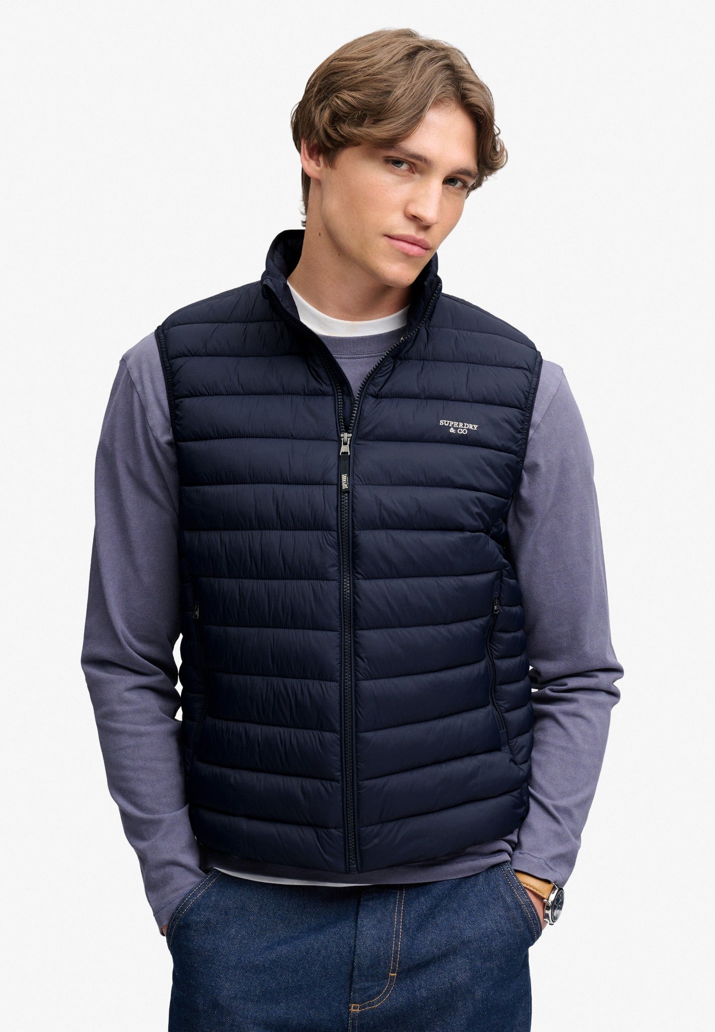 Superdry Fuji Lite Padded Gilet in Eclipse Navy upper body view