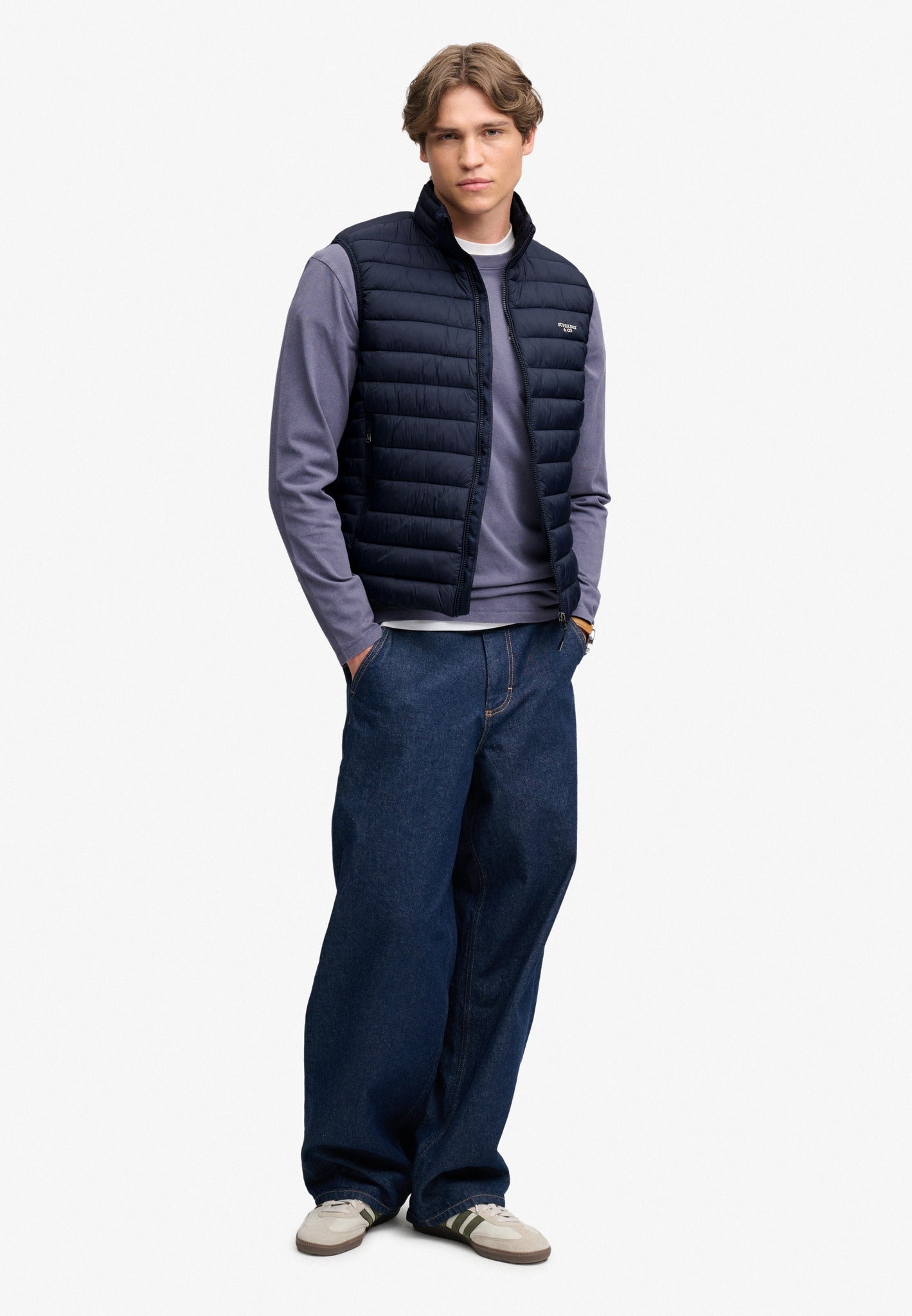 Superdry Fuji Lite Padded Gilet in Eclipse Navy full length view