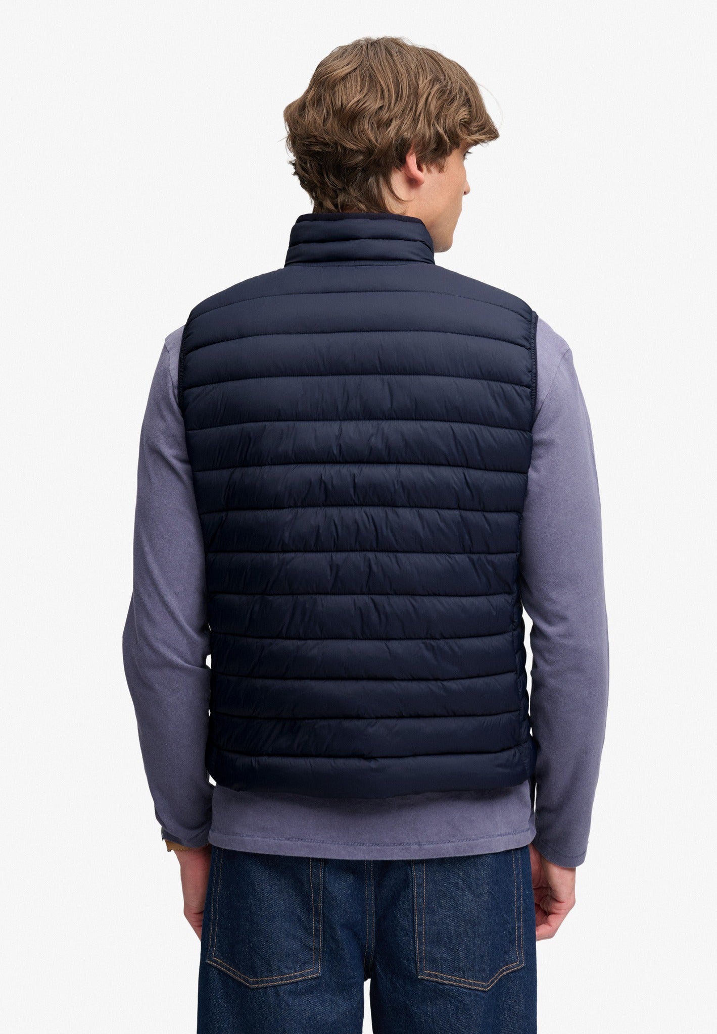 Superdry Fuji Lite Padded Gilet in Eclipse Navy back view on model