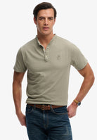 SUPERDRY Classic Cotton Linen Short Sleeve Grandad-Light Khaki Green Light Khaki Green front view