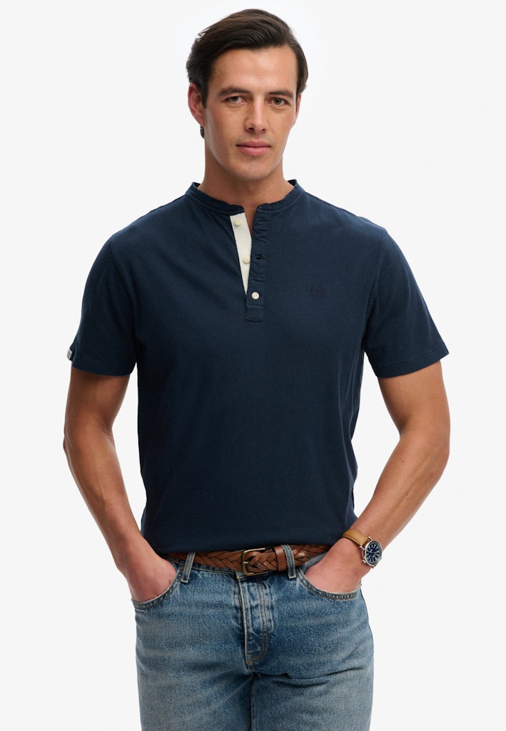 SUPERDRY Classic Cotton Linen Ss Grandad-Nordic Chrome Navy Nordic Chrome Navy front view