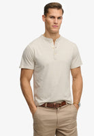 SUPERDRY Classic Cotton Linen Short Sleeve Grandad-Natural Ecru Natural Ecru front view
