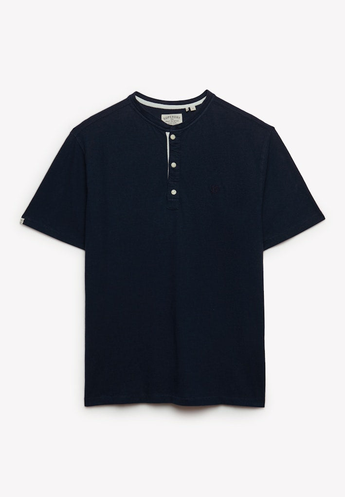 SUPERDRY Classic Cotton Lin Ss Grandad Nordic Chrome Navy t-shirt front view
