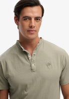 SUPERDRY Classic Cotton Linen Short Sleeve Grandad-Light Khaki Green Light Khaki Green detail view