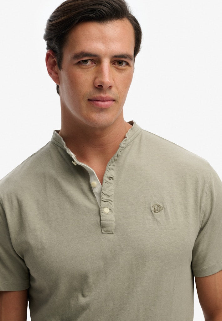 SUPERDRY Classic Cotton Linen Short Sleeve Grandad-Light Khaki Green Light Khaki Green detail view
