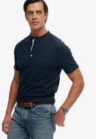SUPERDRY Classic Cotton Linen Ss Grandad-Nordic Chrome Navy Nordic Chrome Navy back view