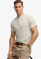 SUPERDRY Classic Cotton Linen Short Sleeve Grandad-Natural Ecru Natural Ecru detail view