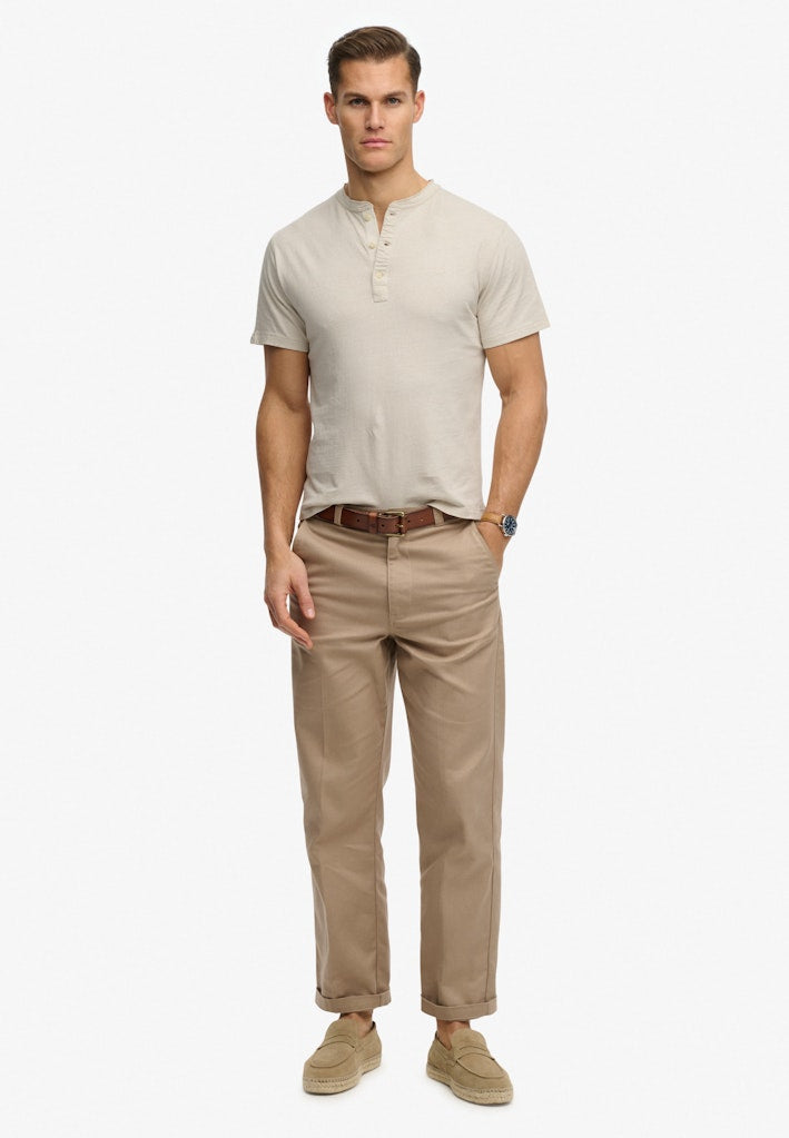 SUPERDRY Classic Cotton Linen Short Sleeve Grandad-Natural Ecru Natural Ecru model front view