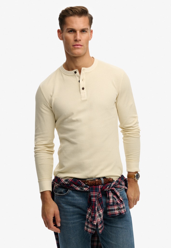 SUPERDRY Lightweight Textured Grandad Top-Oatmeal Beige Oatmeal Beige front view