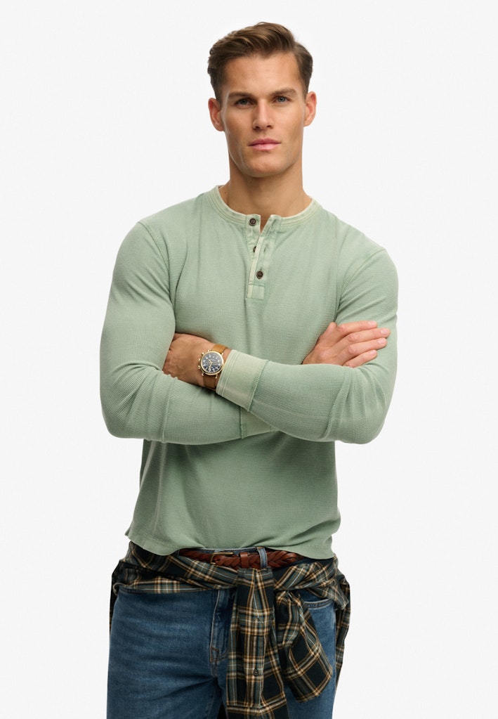 Superdry lightweight textured grandad top in lily pad green front view