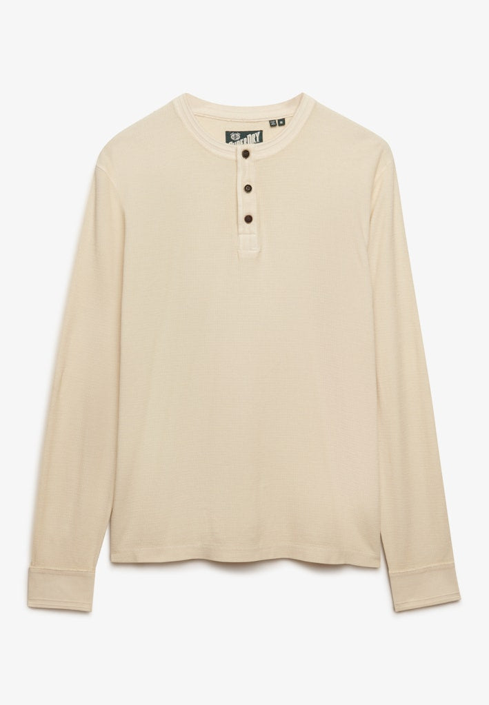 SUPERDRY Lw Textured Grandad Top oatmeal beige long sleeve front view