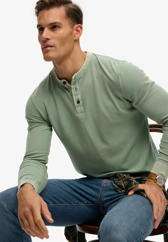 SUPERDRY Lightweight Textured Grandad Top-Lily Pad Green Lily Pad Green back view