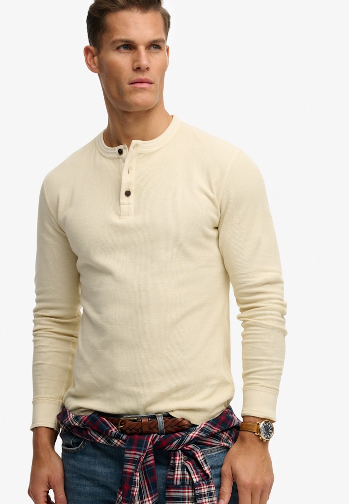 SUPERDRY Lightweight Textured Grandad Top-Oatmeal Beige Oatmeal Beige detail view