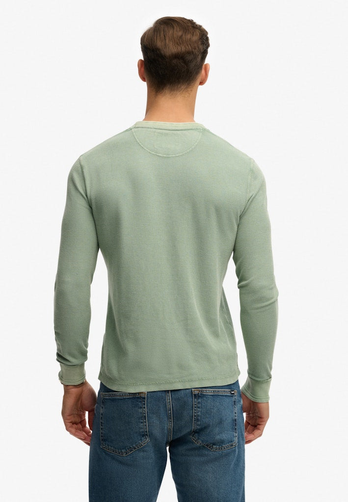 Superdry lightweight textured grandad top in lily pad green back view