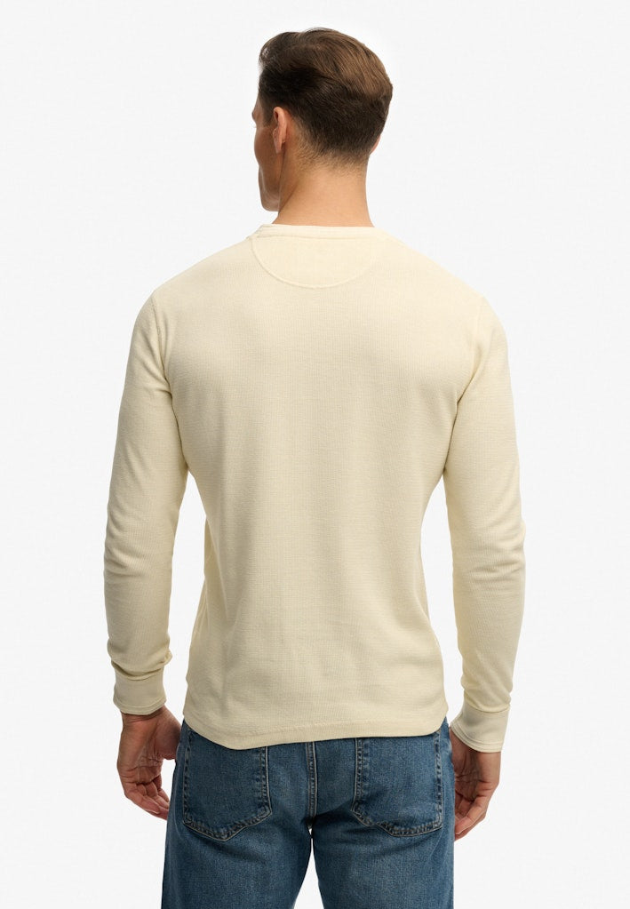 SUPERDRY Lw Textured Grandad Top oatmeal beige long sleeve top back view