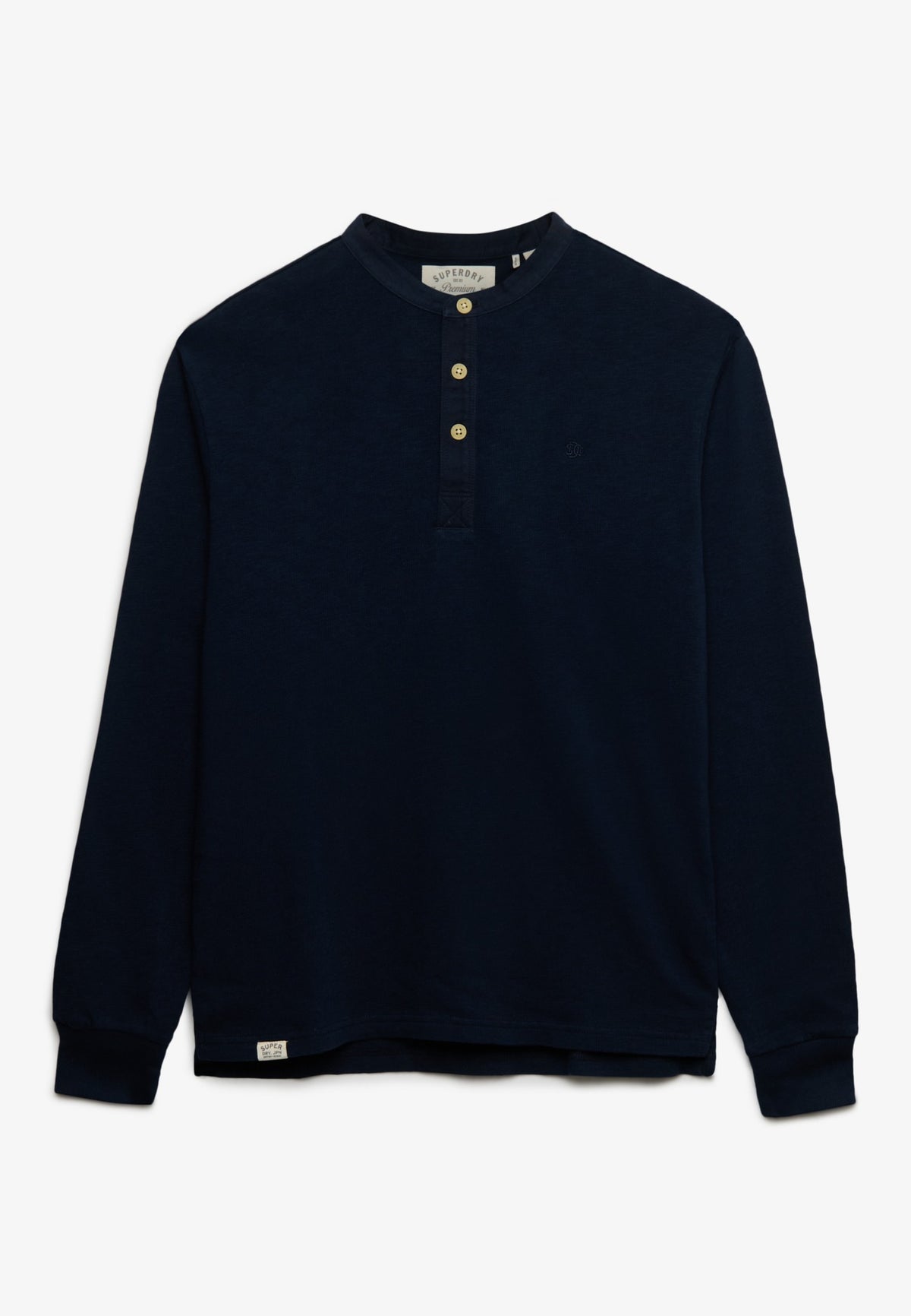 Superdry Woven Placket Grandad Top in Deep Navy front view