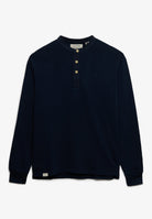 Superdry Woven Placket Grandad Top in Deep Navy angled view