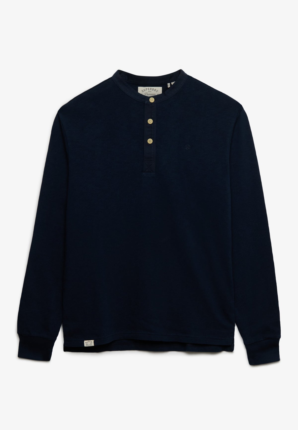 Superdry Woven Placket Grandad Top in Deep Navy angled view