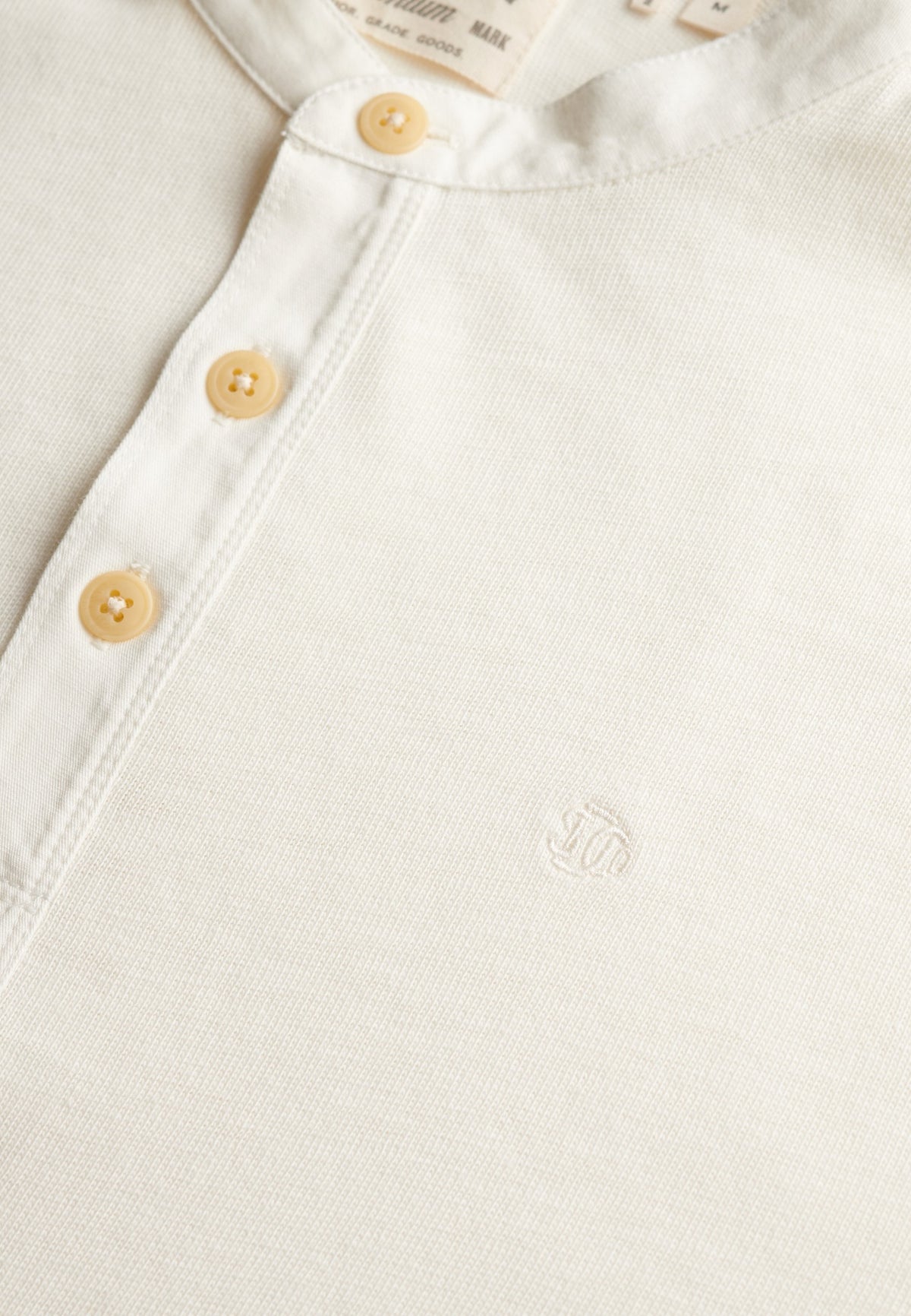 Superdry Woven Placket Grandad Top in Bone White button placket detail