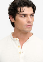 Superdry Woven Placket Grandad Top in Bone White grandad collar and button placket detail