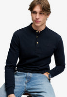 Superdry Woven Placket Grandad Top in Deep Navy seated view