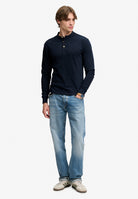 Superdry Woven Placket Grandad Top in Deep Navy full length view