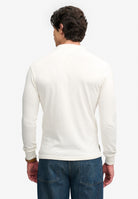 Superdry Woven Placket Grandad Top in Bone White back view on model