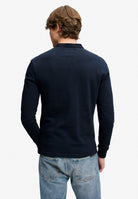 Superdry Woven Placket Grandad Top in Deep Navy back view on model