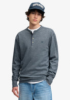 Superdry Mini Slub Waffle Grandad Top in Denim Blue Marl front model view