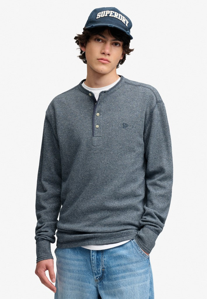 Superdry Mini Slub Waffle Grandad Top in Denim Blue Marl front model view