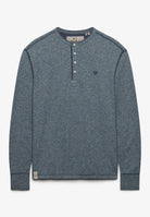 Superdry Mini Slub Waffle Grandad Top in Denim Blue Marl front view
