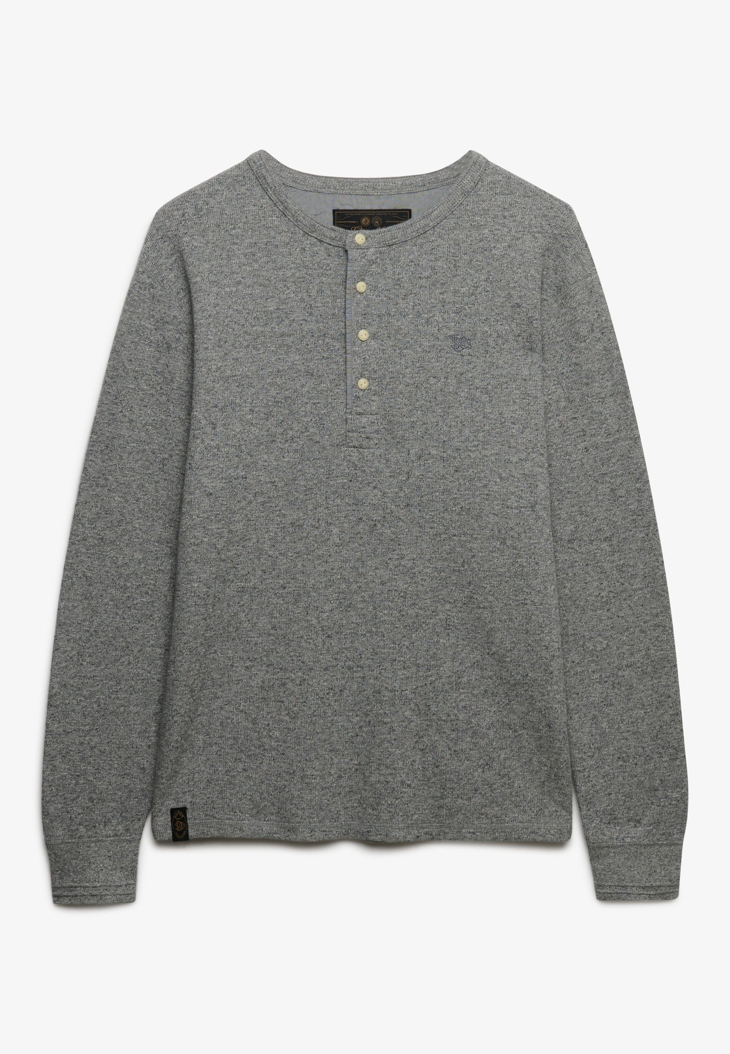 Superdry grey grit marl long sleeve grandad top front view
