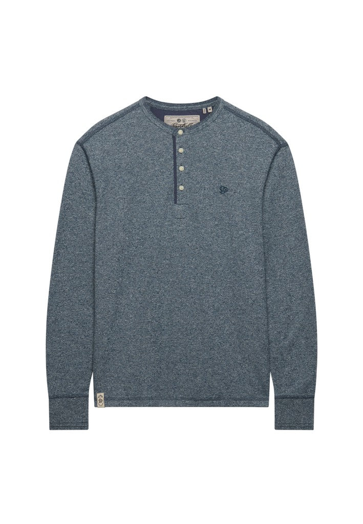 Superdry Mini Slub Waffle Grandad Top in Denim Blue Marl angled view