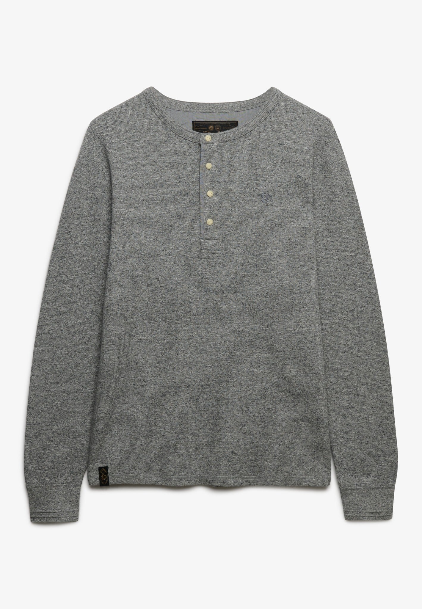 Superdry grey grit marl long sleeve grandad top flat front view