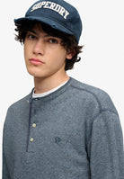 Superdry Mini Slub Waffle Grandad Top in Denim Blue Marl angled model view