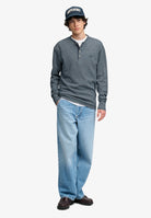Superdry Mini Slub Waffle Grandad Top in Denim Blue Marl full length model view