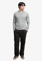 Superdry grey grit marl long sleeve grandad top full-length model view