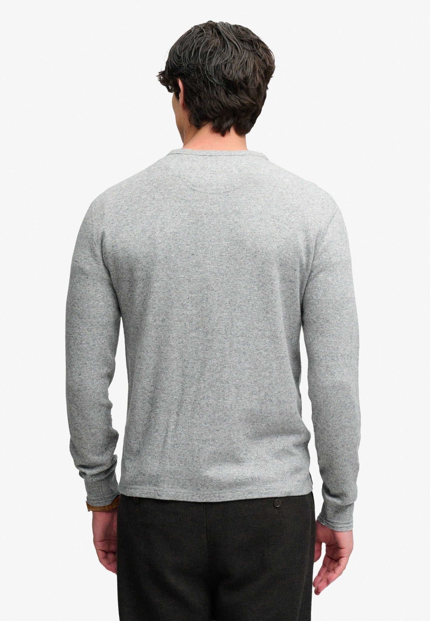 Superdry grey grit marl long sleeve grandad top back view