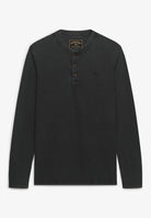 Superdry Waffle Long Sleeve Henley Top in Washed Black angled view