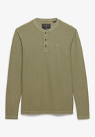 Superdry Waffle Long Sleeve Henley Top in Light Khaki Green front view