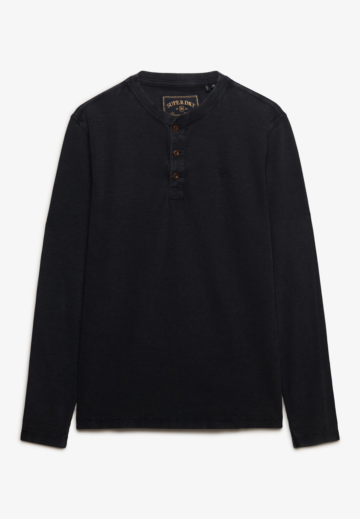 Superdry Waffle Long Sleeve Henley Top in French Blue angled view
