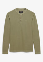 Superdry Waffle Long Sleeve Henley Top in Light Khaki Green angled view